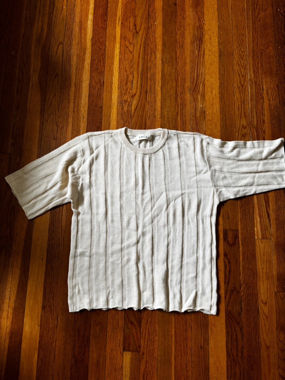 SOLAI Seashell Ribbed Cotton Blend Sweater Top Med NWOT